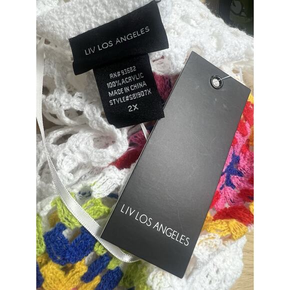 NEW Liv Los Angeles White Crochet Granny Square Cardigan Women’s 2X Boho - Picture 2 of 3